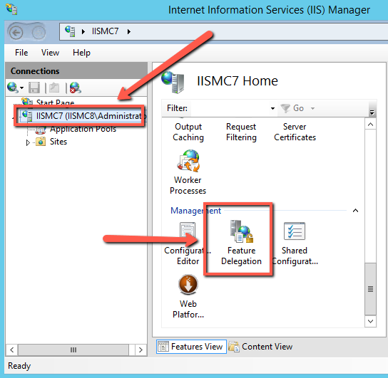 IIS Manager Feature Delegation Setting
